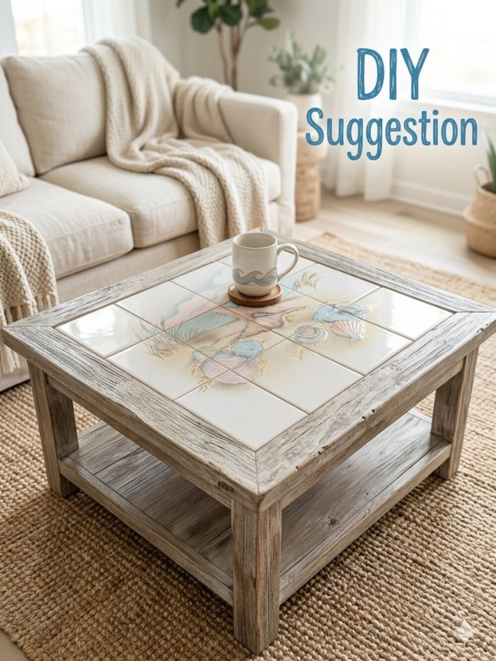 Coastal Beach Ceramic (12pc) Tile Set Brazil Gold Accents DIY Coffee Table Mural